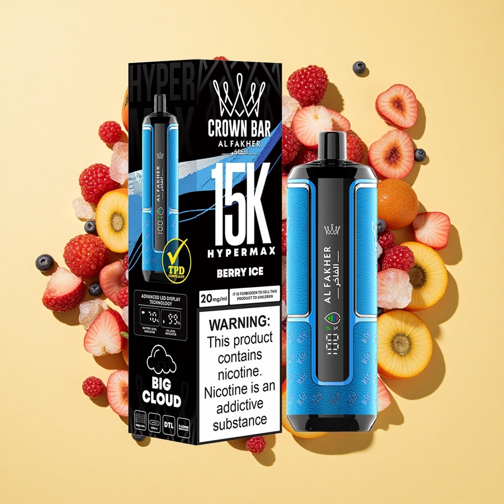 Al Fakher Crown Bar 15K 22ml Marja-Jää Hypermax Käyttökelpoinen Vape
