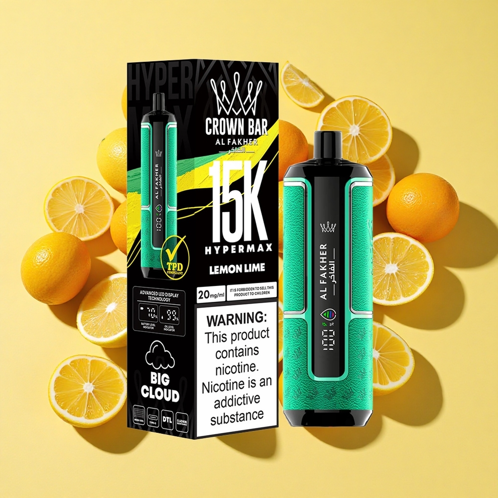 Al Fakher Crown Bar 15K Hypermax 22ml 600mAh Kertakäyttöinen Vape Kit Sitruuna Lime