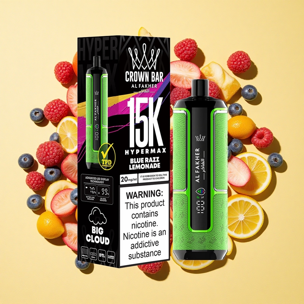 Al Fakher Crown Bar 15K Puffs Sininen Vadelma Sitruunalimu E-Liq 22ml 600mAh