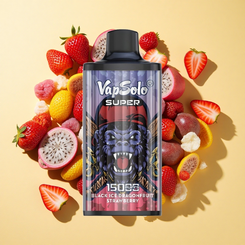 Vapsolo Super 15000 Puffs Musta Jää Lohikäärmehedelmä Mansikka 40ml 850mAh