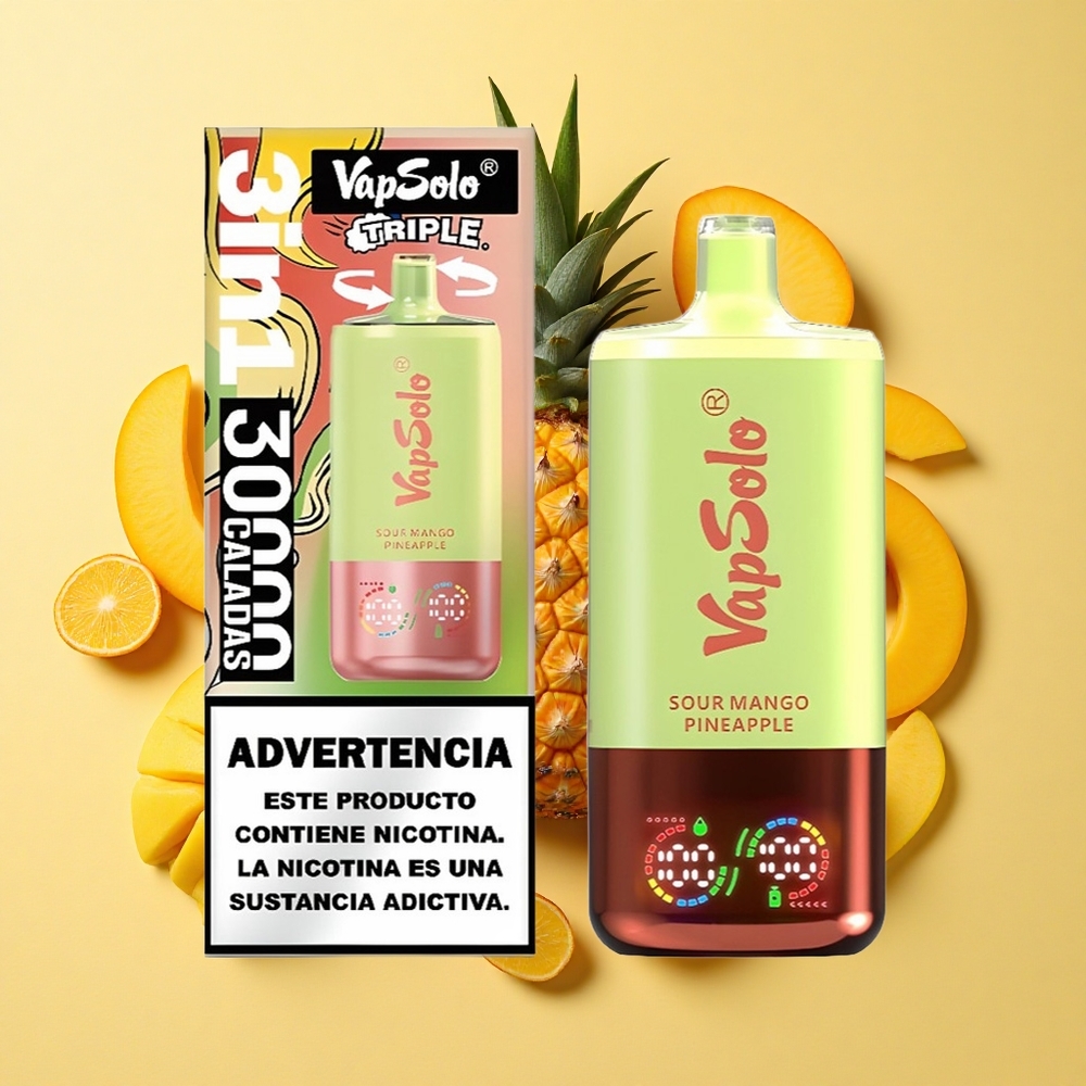 VapSolo Triple 30000 Puffs Mango-Ananas 40ml 3-säiliö Type-C