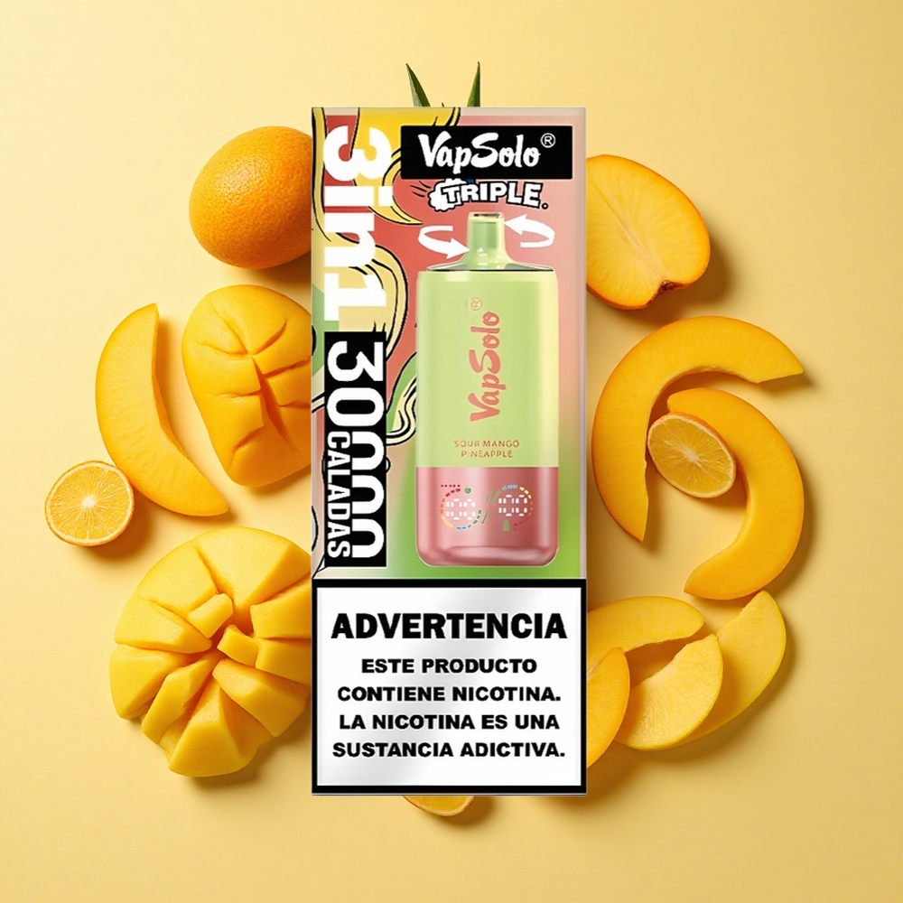 VapSolo Triple 30000 Puffs Mango-Ananas 40ml 3-säiliö Type-C