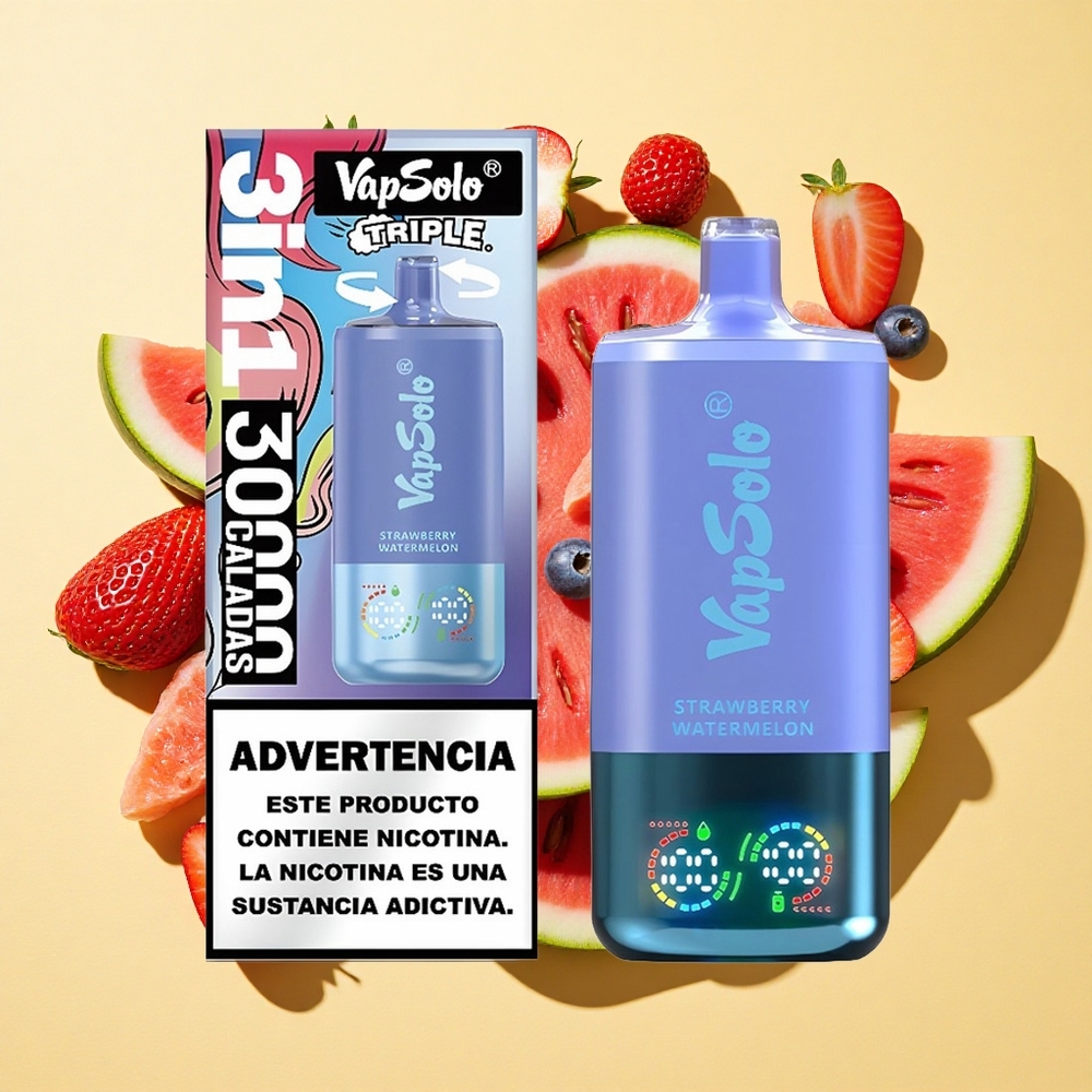 VapSolo Triple 30000 Puffs Mansikka-Arbuusi & Mustikka-Jää 40ml 20mg/ml Type-C