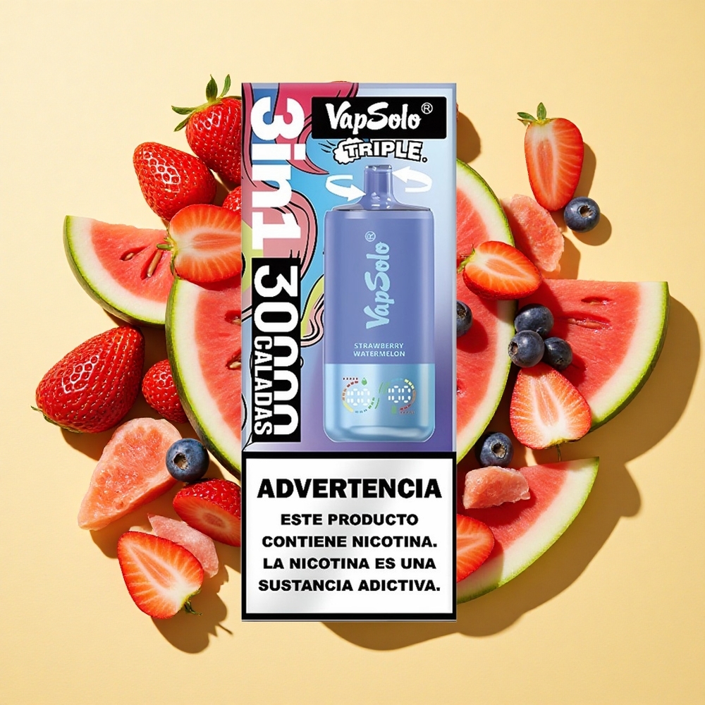 VapSolo Triple 30000 Puffs Mansikka-Arbuusi & Mustikka-Jää 40ml 20mg/ml Type-C