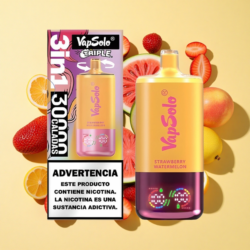 VapSolo Triple 30000 Puffs Mansikka-Arbuusi & Sitrus-Persikka 40ml 20mg/ml