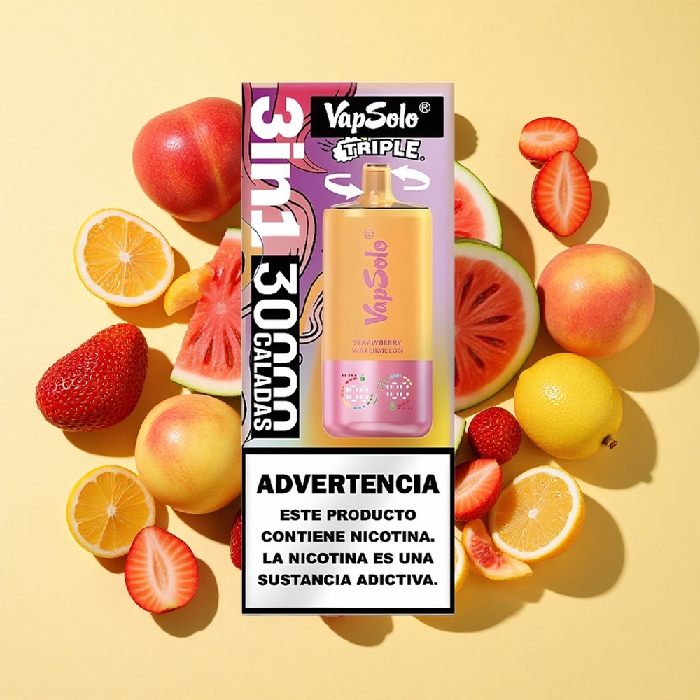 VapSolo Triple 30000 Puffs Mansikka-Arbuusi & Sitrus-Persikka 40ml 20mg/ml