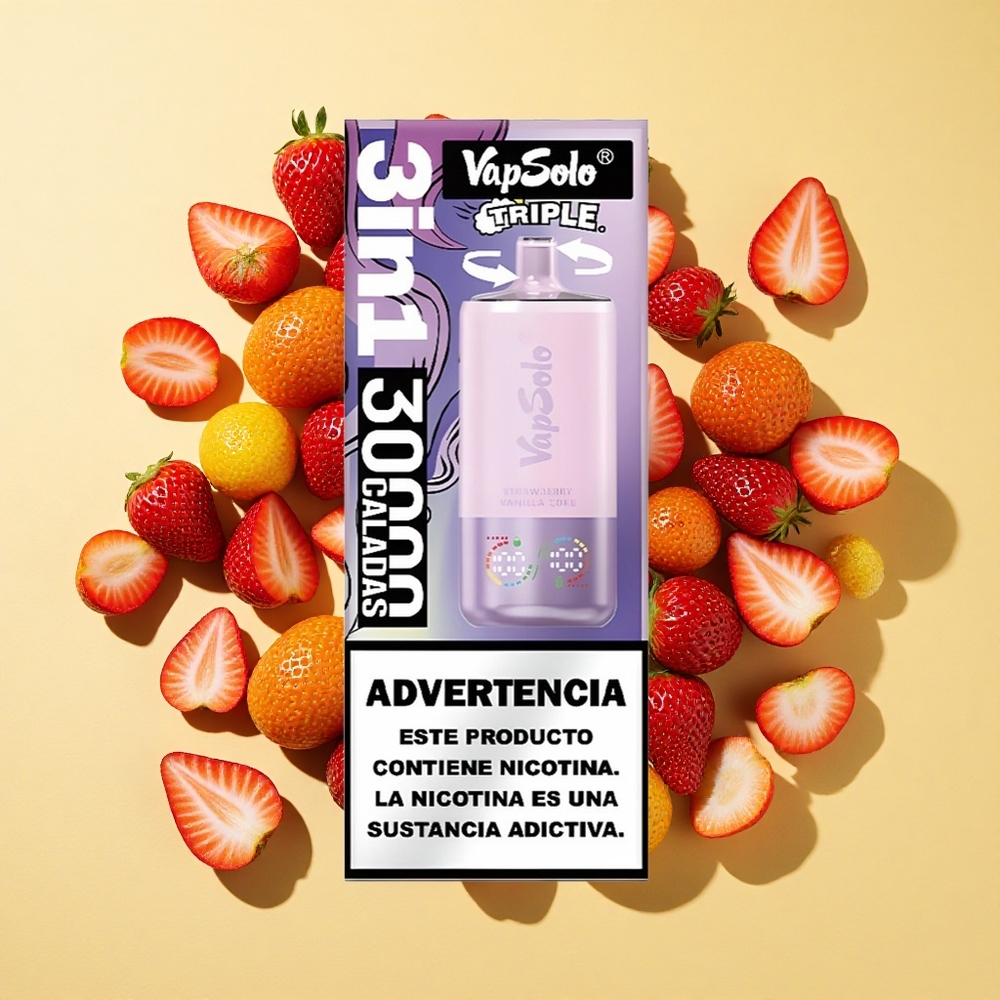 VapSolo Triple 30000 Puffs Mansikka-Vanilja-Kola 40ml 3-Säiliö Type-C