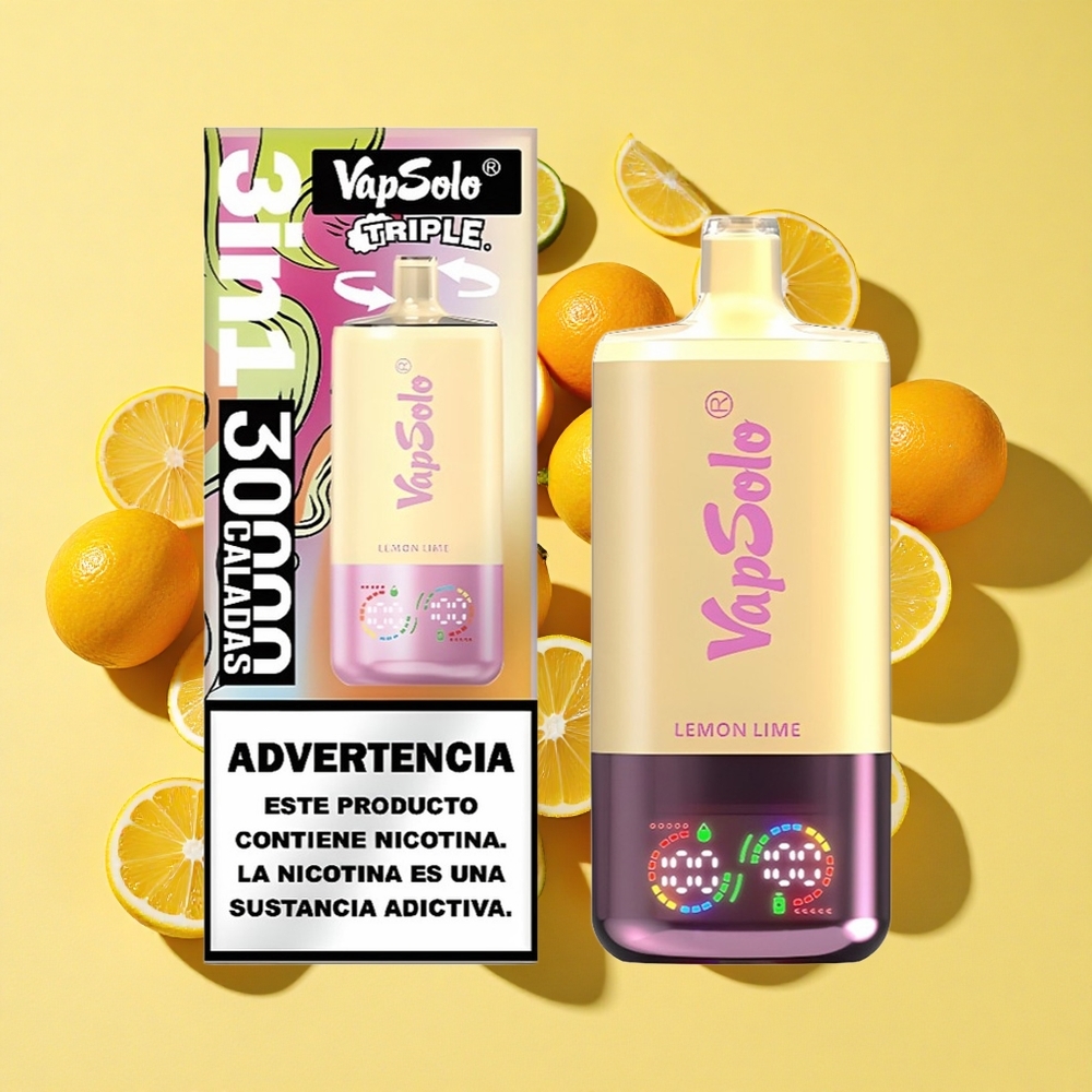 VapSolo Triple 30000 Puffs Sitruuna Lime 40ml 3 Säiliötä Type-C