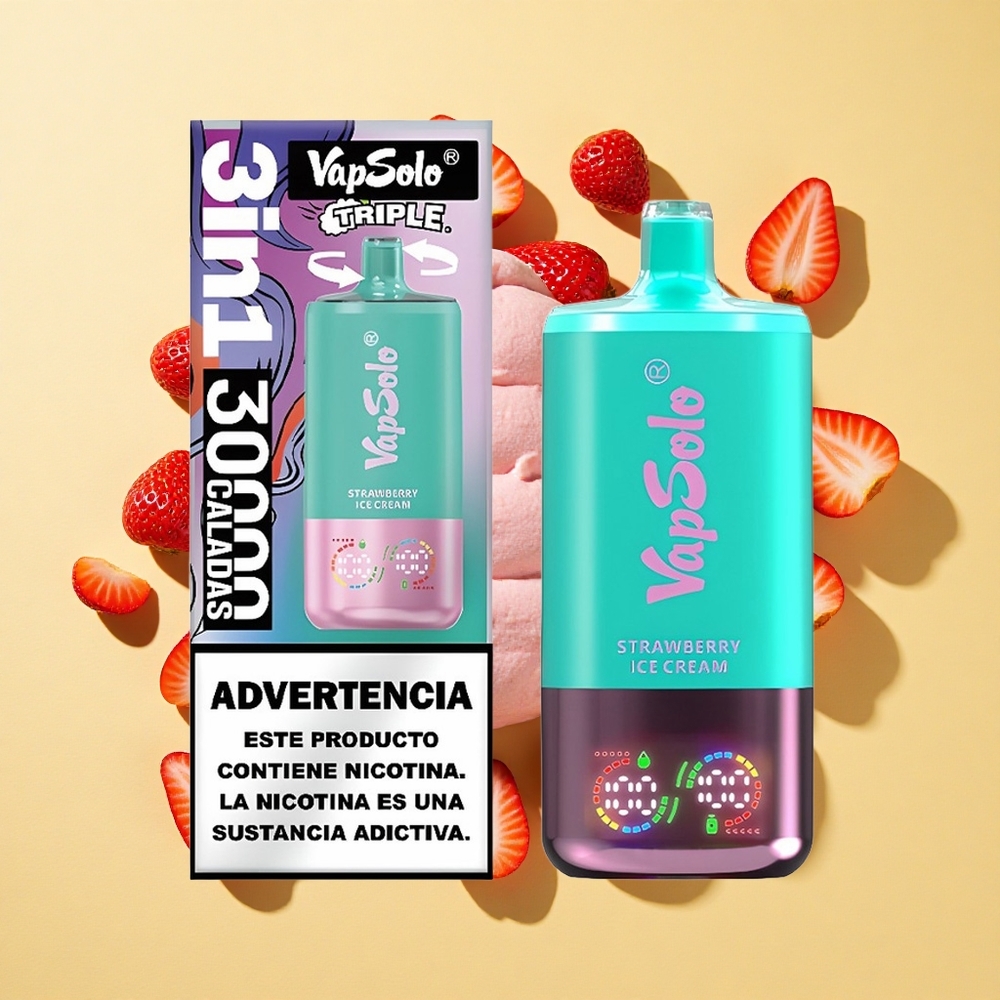 VapSolo Triple 30000 Tupakointia 40ml Mansikkajäätelö Typ-C