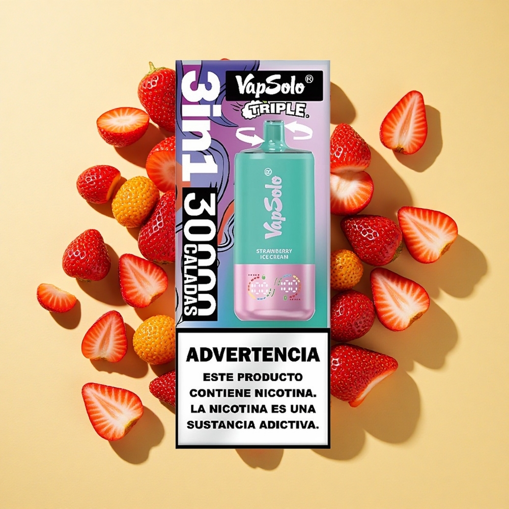 VapSolo Triple 30000 Tupakointia 40ml Mansikkajäätelö Typ-C