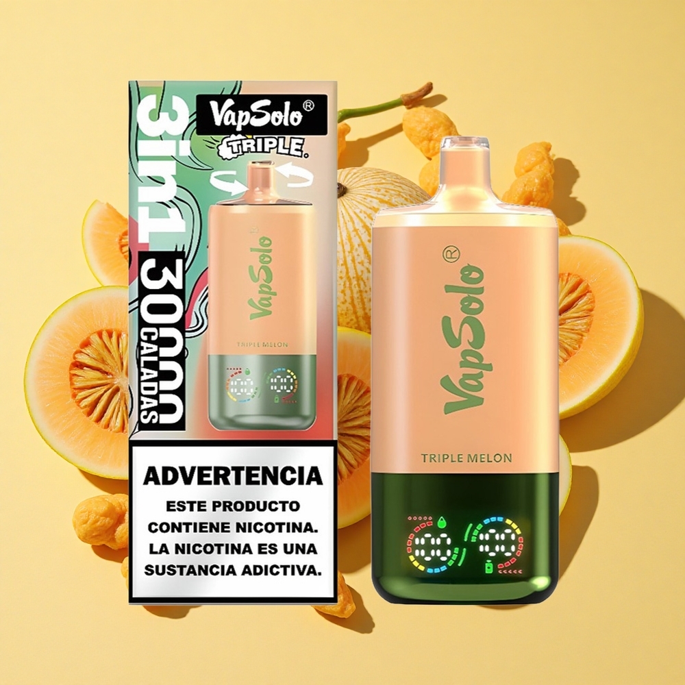 VapSolo Triple 30000 Tupakointia Kolme Melonia 40ml 20mg/ml Type-C
