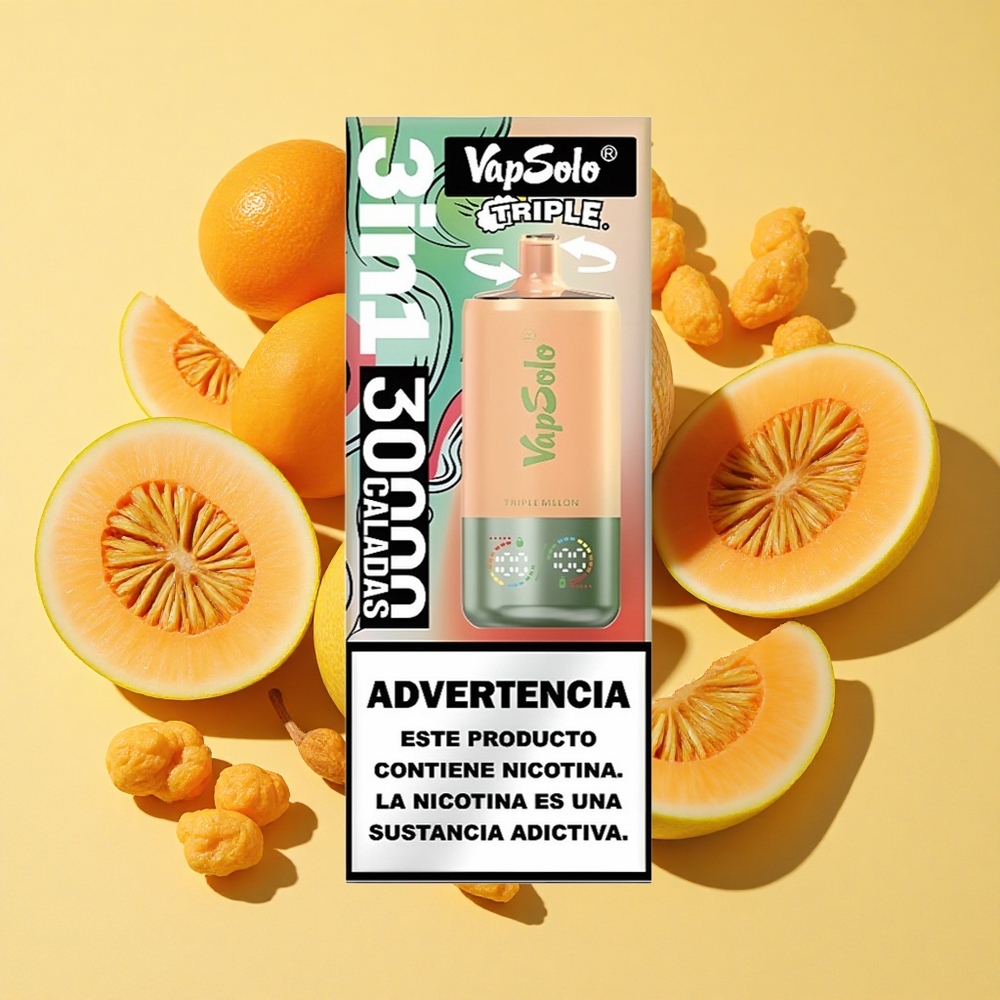 VapSolo Triple 30000 Tupakointia Kolme Melonia 40ml 20mg/ml Type-C
