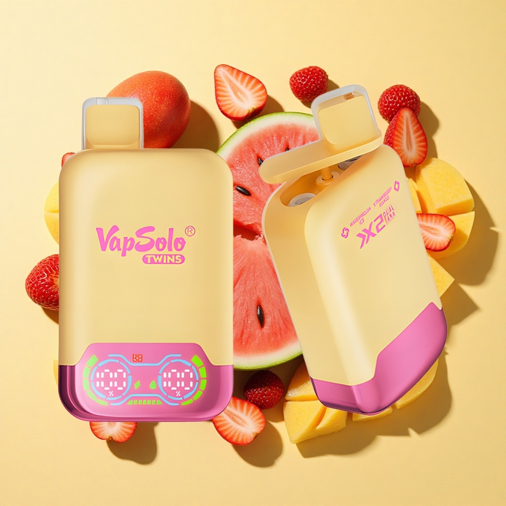 Vapsolo Twins 20000 Puffs Vesimeloni Jää & Mansikka Mango 40ml 2-säiliö Type-C
