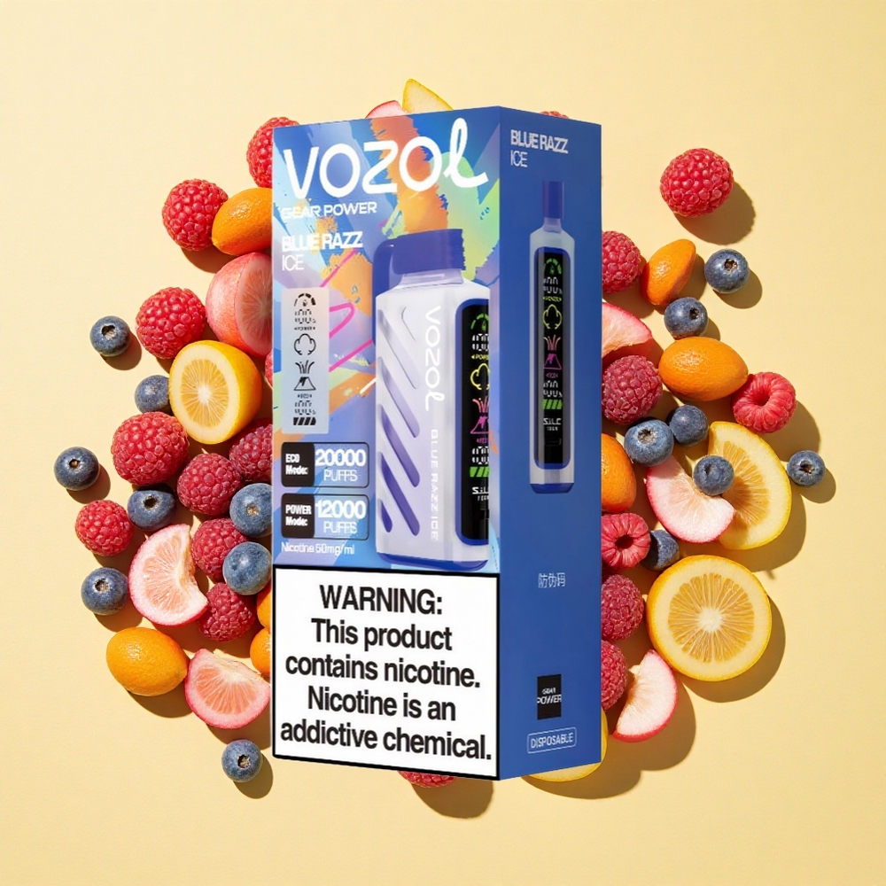 VOZOL Gear Power 20000 Puffs Sininen Vadelma-Jää Dual Mesh Coil 20mL