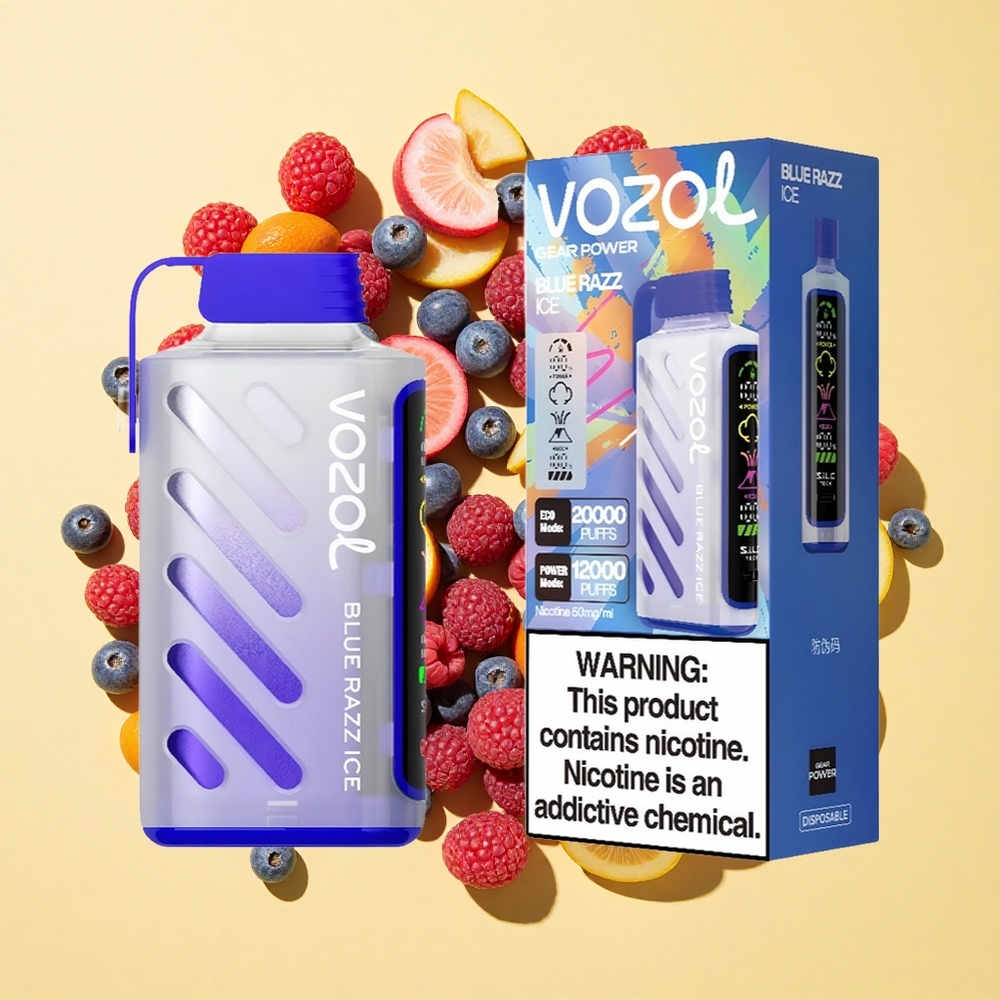 VOZOL Gear Power 20000 Puffs Sininen Vadelma-Jää Dual Mesh Coil 20mL